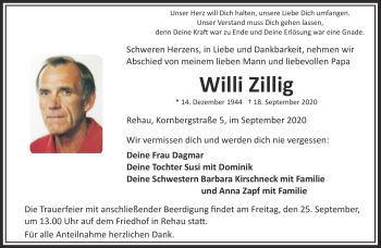 Traueranzeige von Willi Zillig von Frankenpost