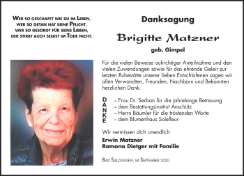 Traueranzeige von Brigitte Matzner von Südthüringer Presse