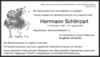 Traueranzeige von Hermann Schönzart von Frankenpost