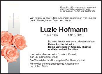 Traueranzeige von Luzie Hofmann von Neue Presse Coburg