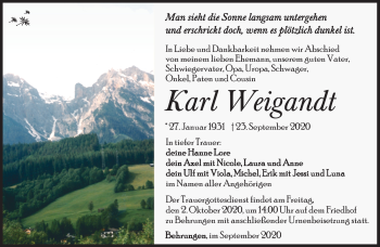 Traueranzeige von Karl Weigandt von Südthüringer Presse