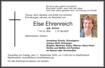 Traueranzeige von Else Ehrenreich von Frankenpost