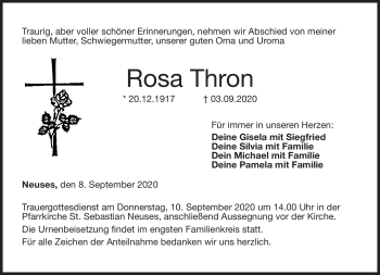 Traueranzeige von Rosa Thron von Neue Presse Coburg