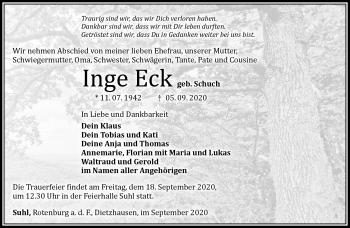 Traueranzeige von Inge Eck von Südthüringer Presse