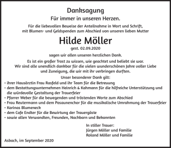 Traueranzeige von Hilde Möller von Südthüringer Presse