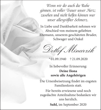 Traueranzeige von Detlef Minarzik von Südthüringer Presse