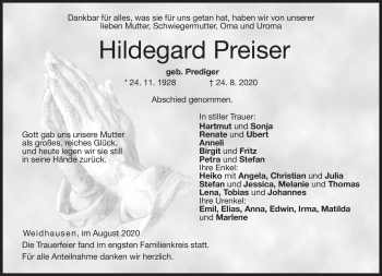 Traueranzeige von Hildegard Preiser von Neue Presse Coburg