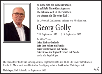 Traueranzeige von Georg Golly von Südthüringer Presse