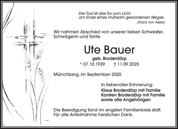 Traueranzeige von Ute Bauer von Frankenpost