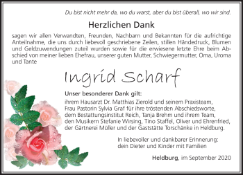 Traueranzeige von Ingrid Scharf von Südthüringer Presse