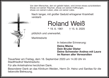 Traueranzeige von Roland Weiß von Frankenpost