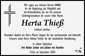 Traueranzeige von Herta Thieß von Südthüringer Presse