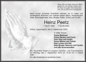 Traueranzeige von Heinz Peetz von Frankenpost