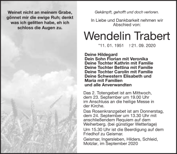 Traueranzeige von Wendelin Trabert von Südthüringer Presse
