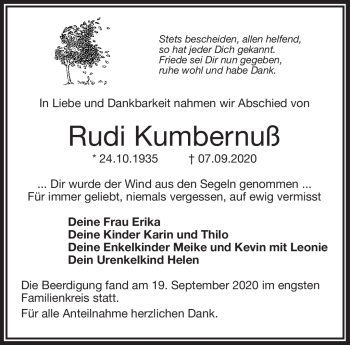 Traueranzeige von Rudi Kumbernuß von Frankenpost