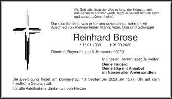 Traueranzeige von Reinhard Brose von Frankenpost