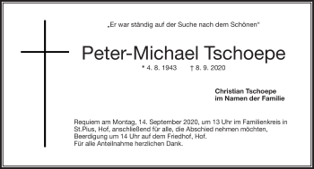 Traueranzeige von Peter-Michael Tschoepe von Frankenpost