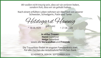 Traueranzeige von Hannig Hildegard von Neue Presse Coburg