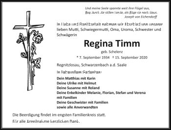 Traueranzeige von Regina Timm von Frankenpost