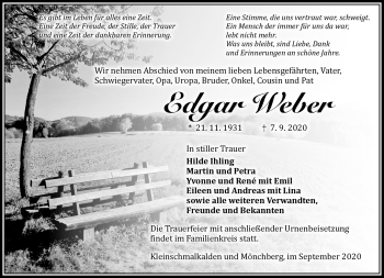 Traueranzeige von Edgar Weber von Südthüringer Presse