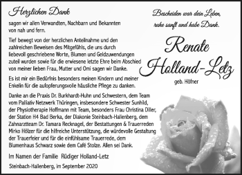 Traueranzeige von Renate Holland-Letz von Südthüringer Presse