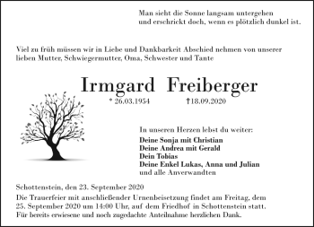 Traueranzeige von Irmgard Freiberger von Neue Presse Coburg