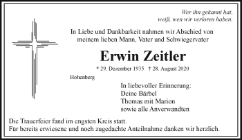 Traueranzeige von Erwin Zeitler von Frankenpost