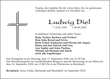 Traueranzeige von Ludwig Diel von Südthüringer Presse