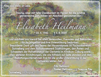 Traueranzeige von Elisabeth Heilmann von Südthüringer Presse