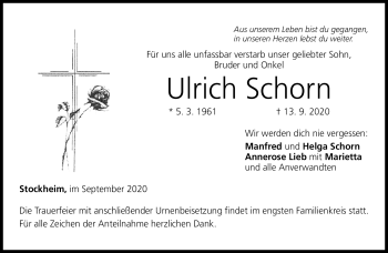 Traueranzeige von Ulrich Sohn von Neue Presse Coburg