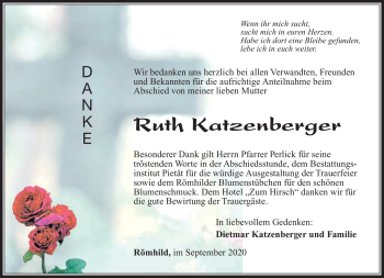 Traueranzeige von Ruth Katzenberger von Südthüringer Presse
