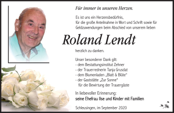 Traueranzeige von Roland Lendt von Südthüringer Presse