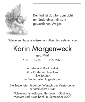 Traueranzeige von Karin Morgenweck von Südthüringer Presse