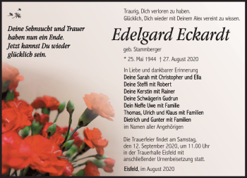 Traueranzeige von Edelgard Eckardt von Südthüringer Presse