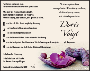 Traueranzeige von Doris Voigt von Südthüringer Presse