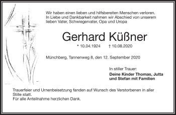 Traueranzeige von Gerhard Küßner von Frankenpost