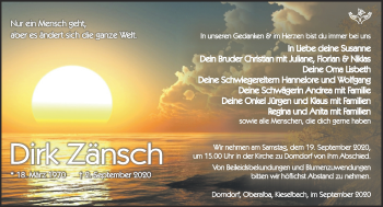 Traueranzeige von Dirk Zänsch von Südthüringer Presse