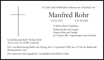 Traueranzeige von Manfred Rohr von Neue Presse Coburg