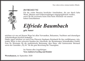 Traueranzeige von Elfriede Baumbach von Südthüringer Presse
