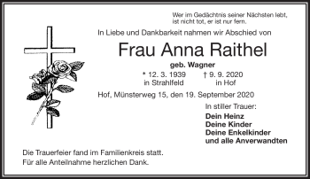 Traueranzeige von Anna Raithel von Frankenpost