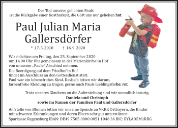 Traueranzeige von Paul JulianMaria Gallersdörfer von Frankenpost