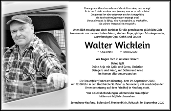Traueranzeige von Walter Wicklein von Südthüringer Presse
