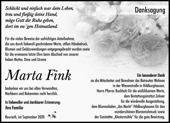 Traueranzeige von Marta Fink von Südthüringer Presse