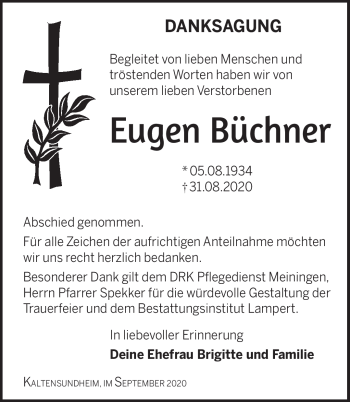 Traueranzeige von Eugen Büchner von Südthüringer Presse
