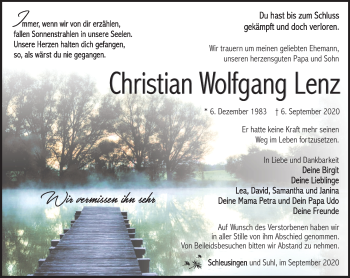 Traueranzeige von Christian Lenz von Südthüringer Presse