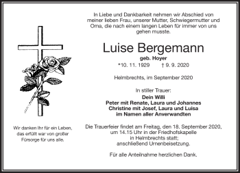 Traueranzeige von Luise Bergemann von Frankenpost