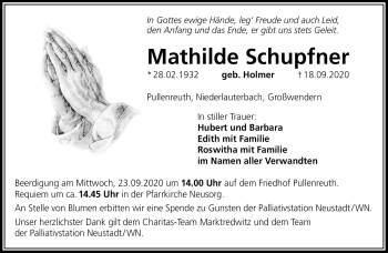 Traueranzeige von Mathilde Schupfner von Frankenpost