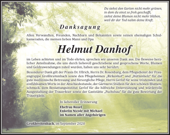 Traueranzeige von Helmut Danhof von Südthüringer Presse