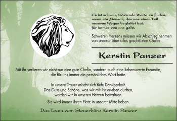 Traueranzeige von Kerstin Panzer von Südthüringer Presse