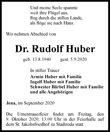 Traueranzeige von Rudolf Huber von Neue Presse Coburg